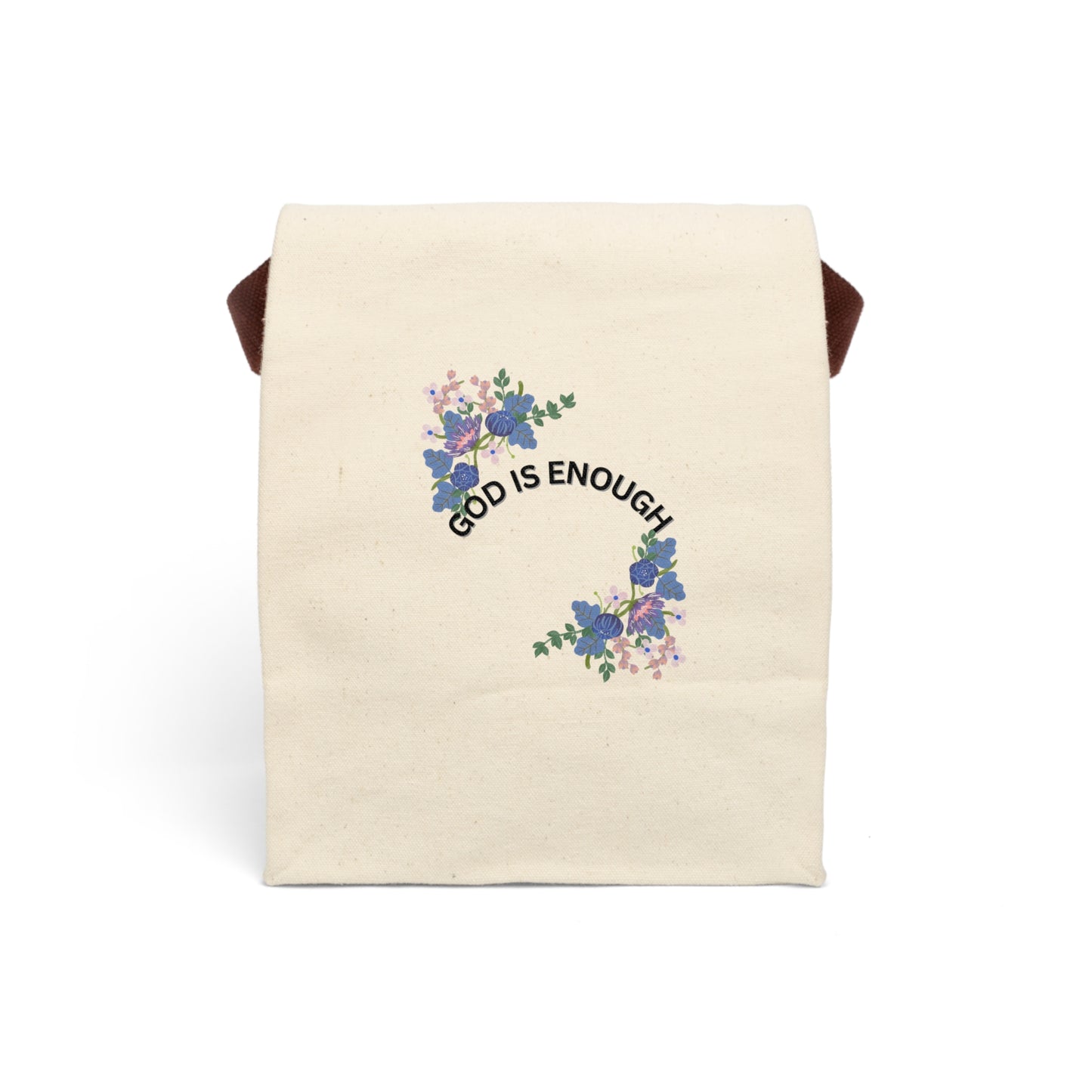 Inspirational Canvas Lunch Bag with Strap - "God is Enough" Design